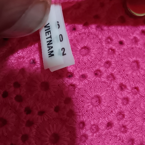 ELIE TAHARI $298 Neon Pink Embroidered Eyelet Ribbon Collar Jacket Top Size 6 - Picture 8 of 9